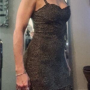 Audrey 3+1 Black and White Spotted Midi Dress with Tie Straps